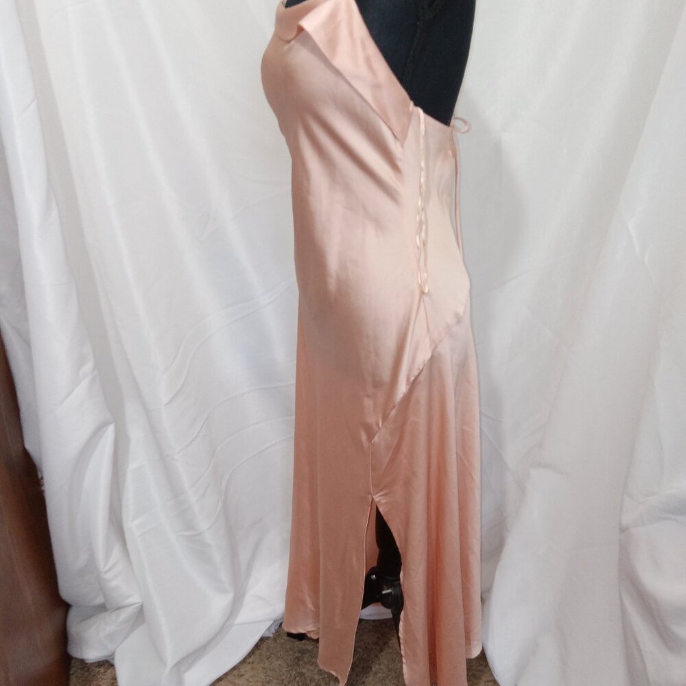 ASTR The Label Satin Cowl Neck Midi Dress Blush Strappy Lace Up Back Slip S - Picture 7 of 13